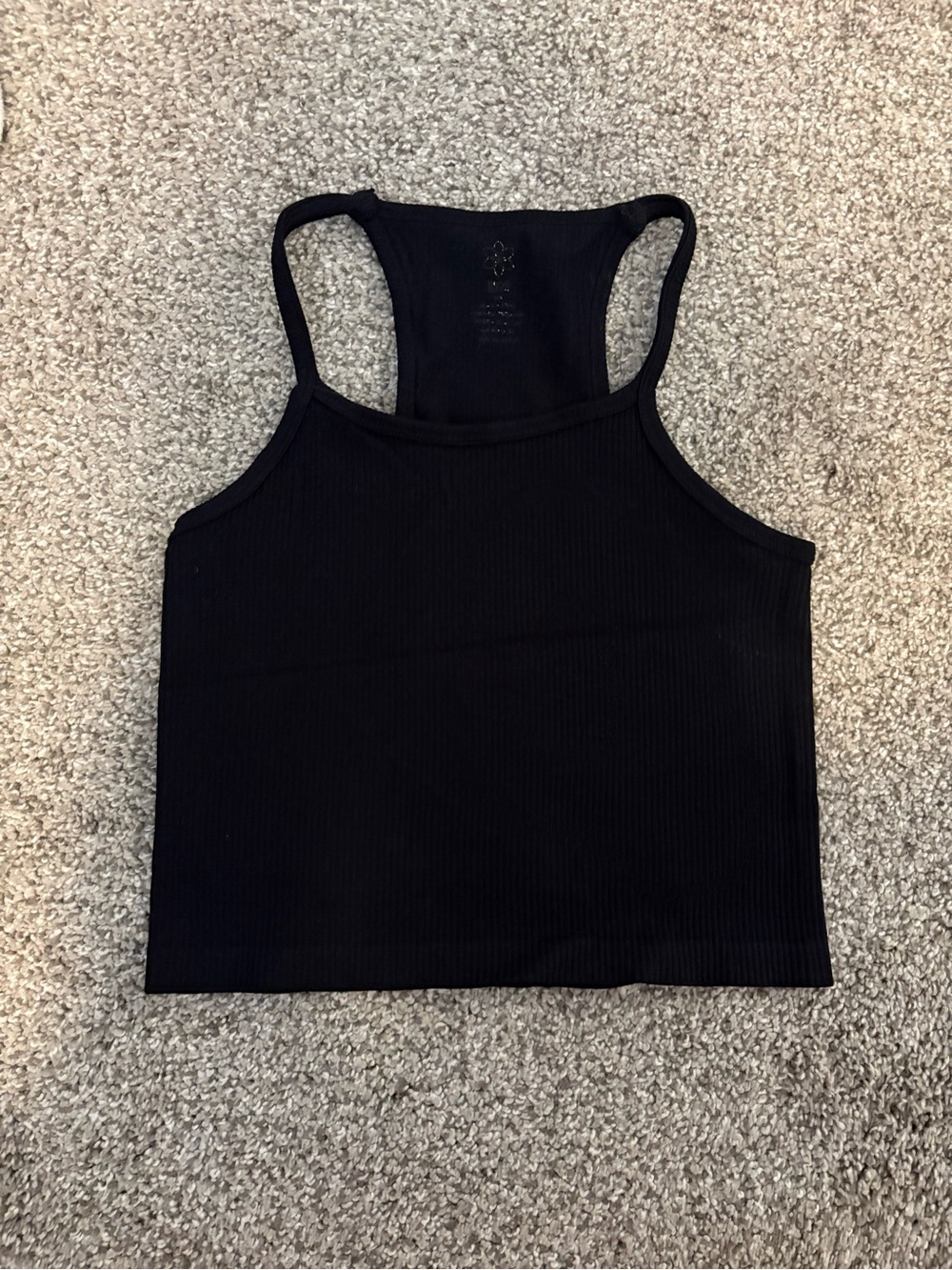 Ribbed Black Racerback Crop Tank Top